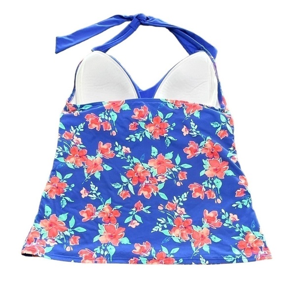Lands’ End V-neck Halter Floral Tankini Top Size 12 - Picture 2 of 7
